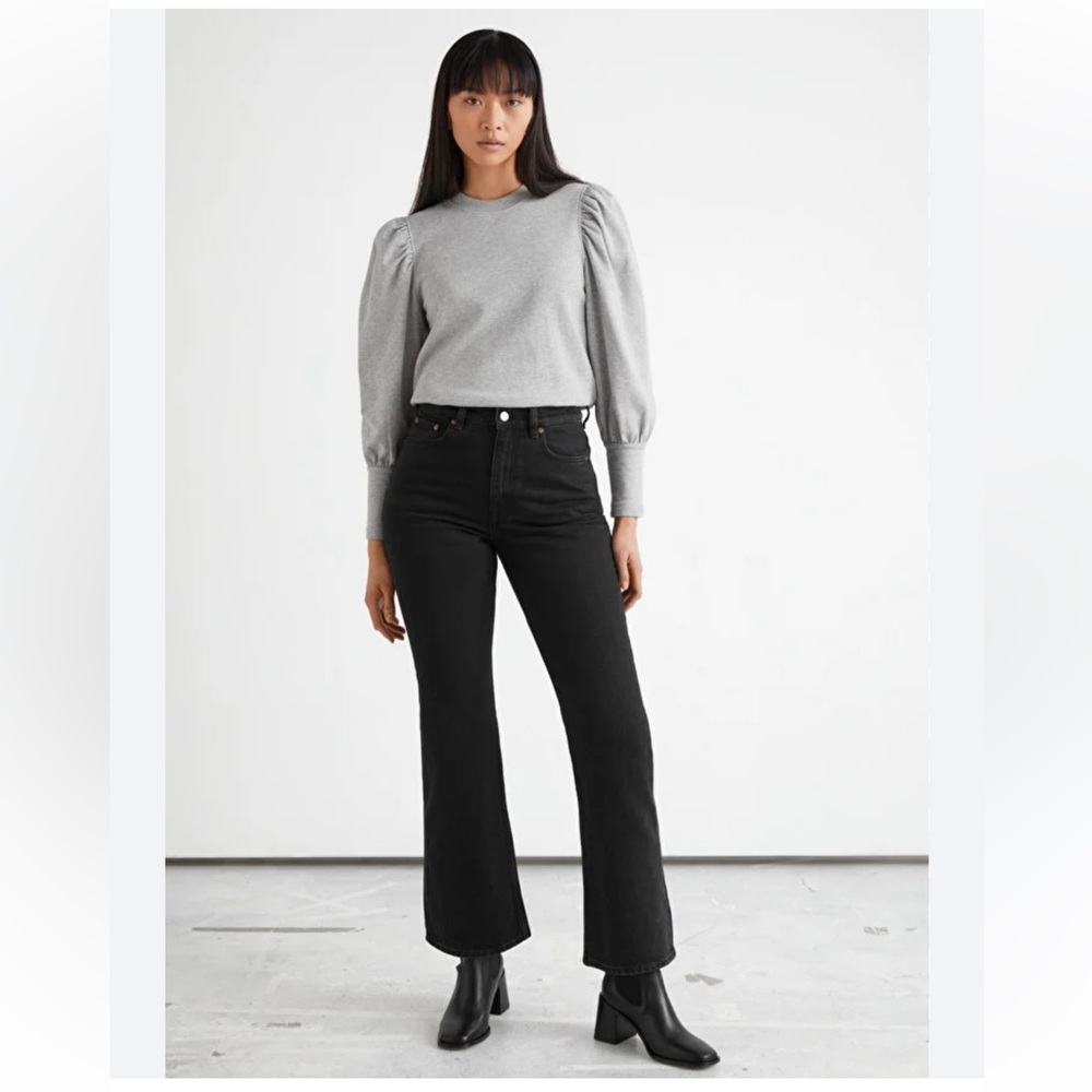 & Other Stories Mood Cut Jeans High Waist Crop Black Denim Cotton Size 32